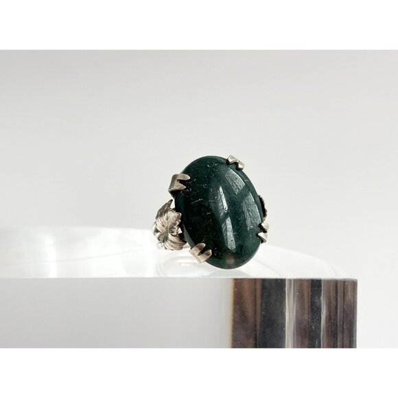 Dark Green Quartz Double Claw Prong 925 Sterling Silver Vintage Ring - sz  5 - Picture 4 of 12